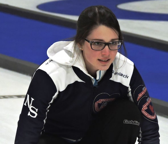 Mary Fay and her team from Nova Scotia enjoyed a perfect opening day at the 2016 Canadian Juniors. (Photo, Curling Canada)