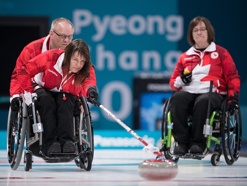 Ina Forrest CAN during a Wheelchair Curling practice session at The Gangneung Curling Centre. The Paralympic Winter Games, PyeongChang, South Korea, Thursday 8th March 2018. Photo: Joel Marklund for OIS/IOC. Handout image supplied by OIS/IOC